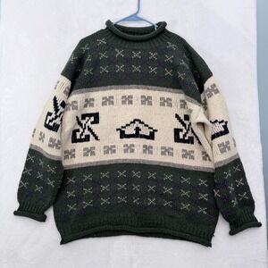 Rey Wear Sweater Mens XL Green Wool Knit Roll Neck Pullover